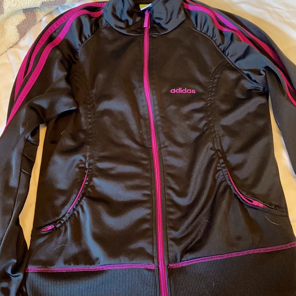 Bright purple and black Adidas track jacket